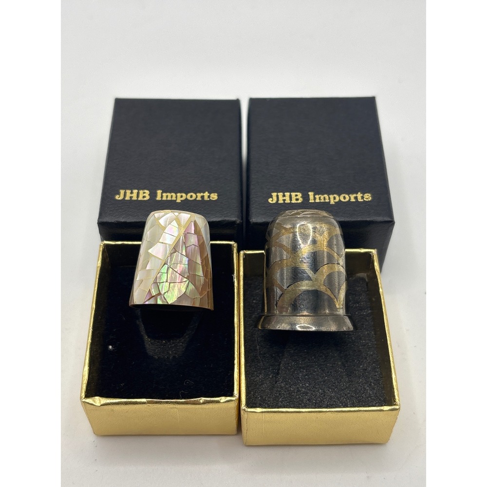 Decorative Sewing Thimbles — Iridescent Pearl and Antique Brass Finishes